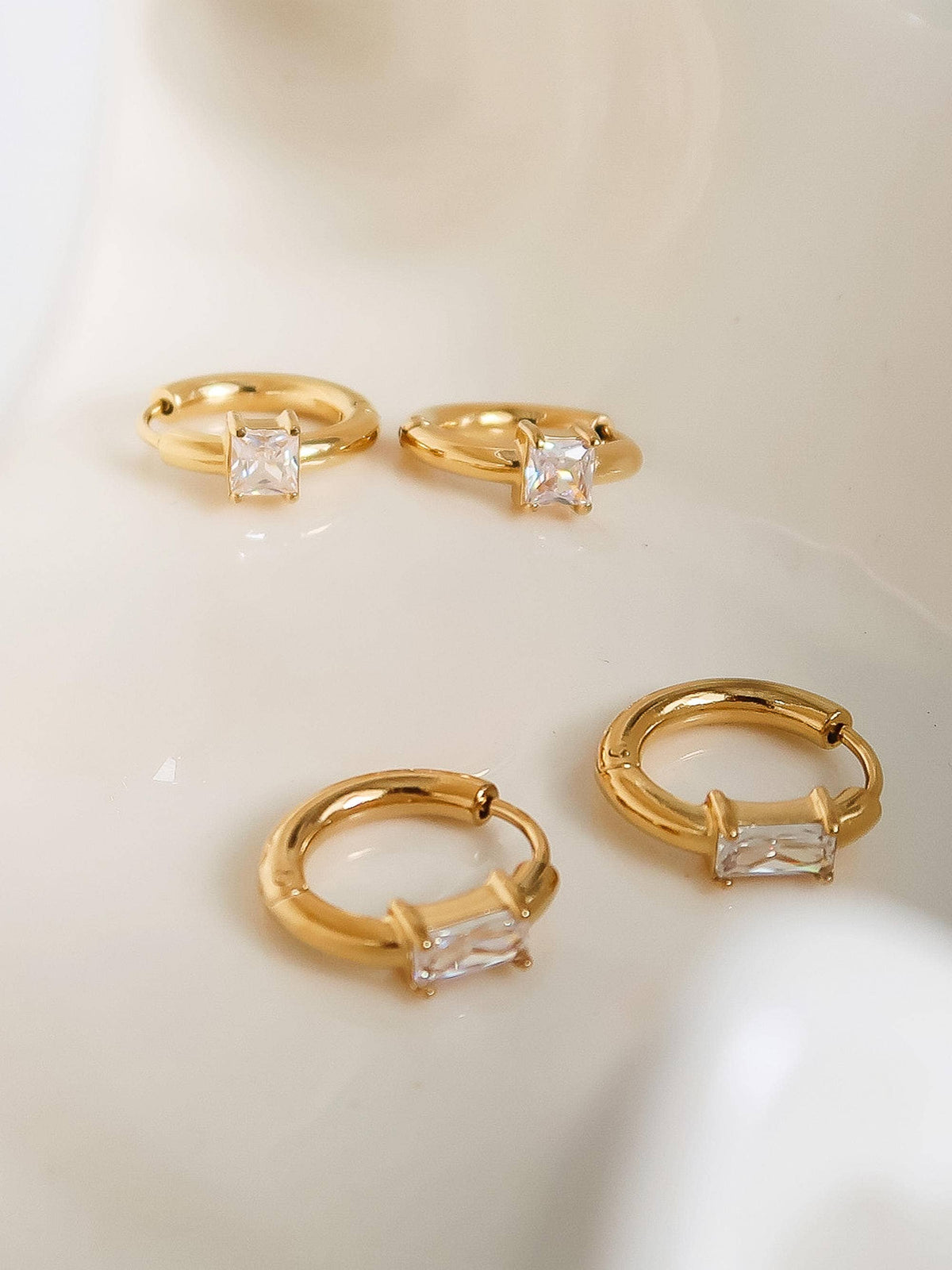 Adhara 18K Gold Non-Tarnish CZ Huggie Earrings