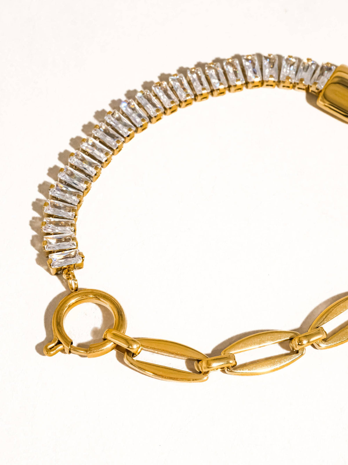 Benson 18K Gold Non-Tarnish Rhinestone Chain Bracelet