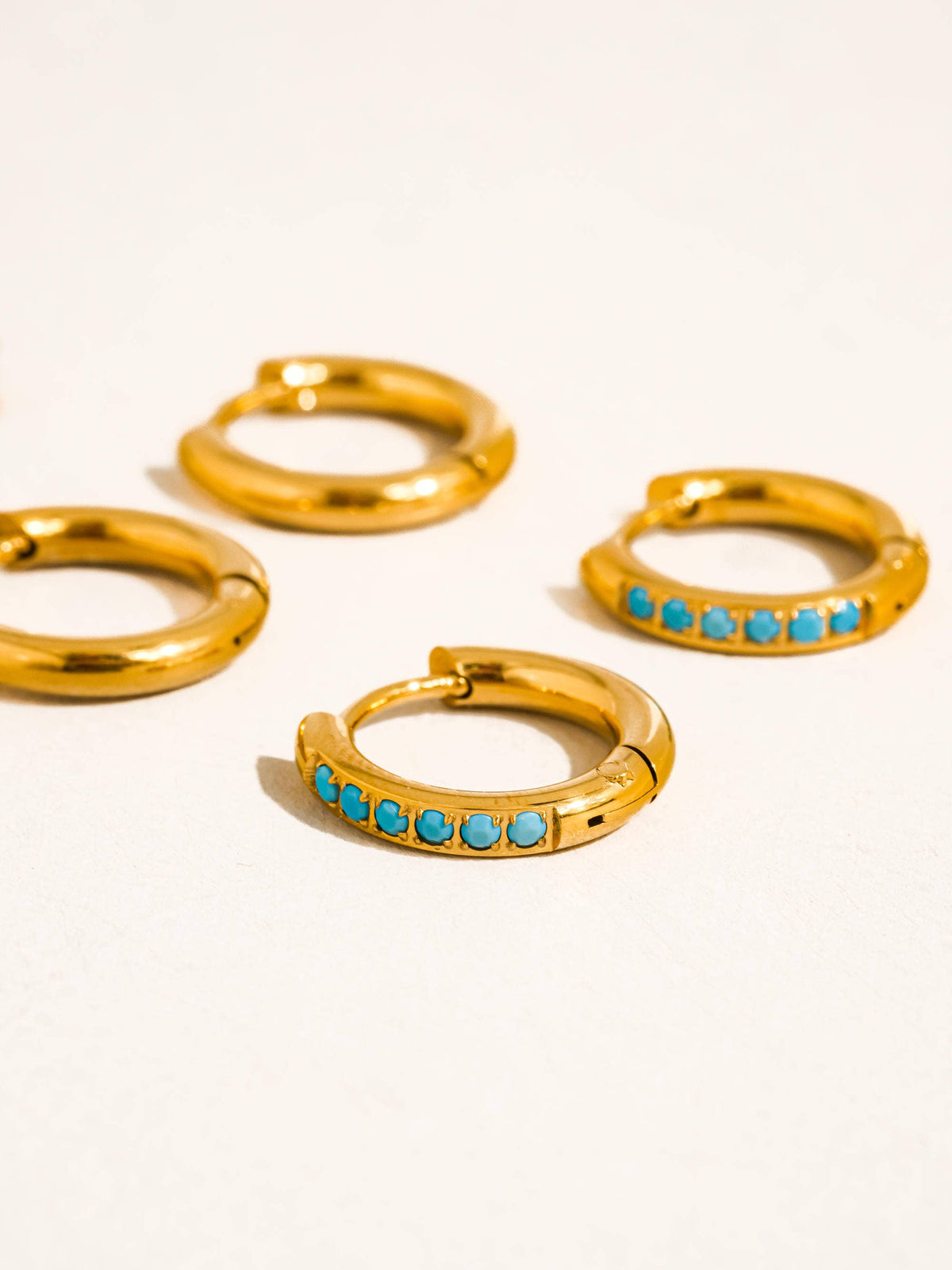 Ivalo 18K Gold Non-Tarnish Turquoise Huggie Earring Set
