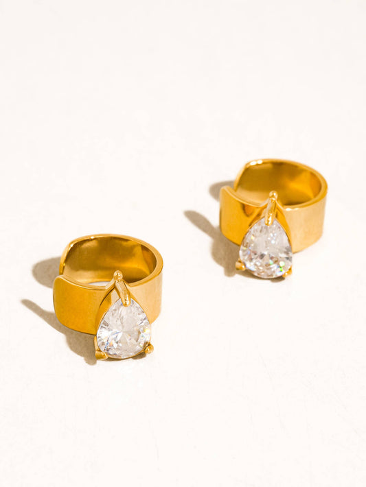 Jessenia 18K Gold Non-Tarnish Pear Crystal Ear Cuffs