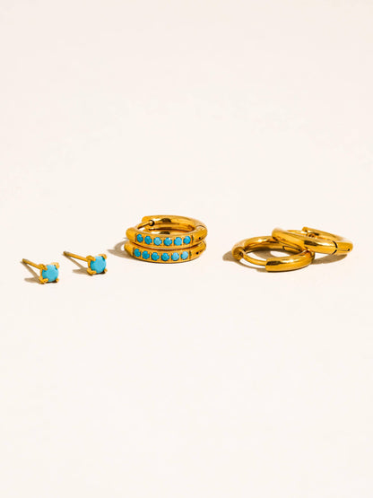 Ivalo 18K Gold Non-Tarnish Turquoise Huggie Earring Set