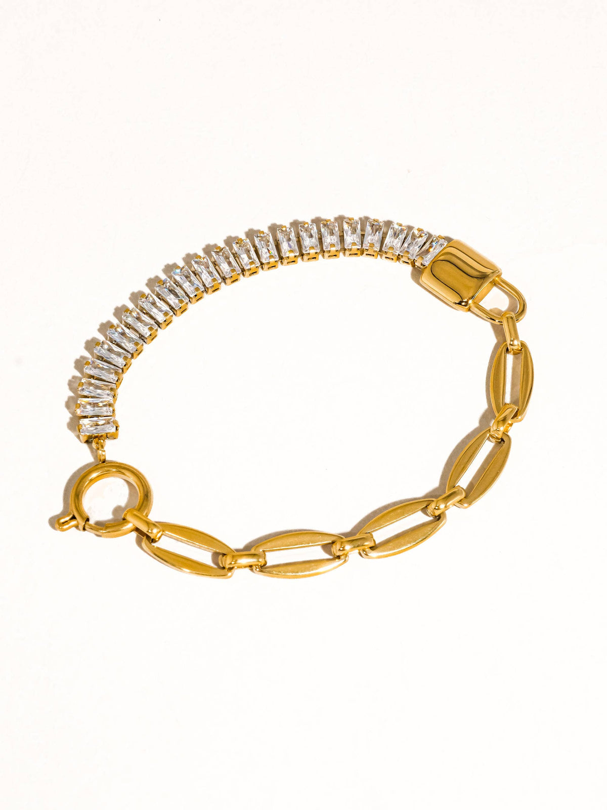 Benson 18K Gold Non-Tarnish Rhinestone Chain Bracelet